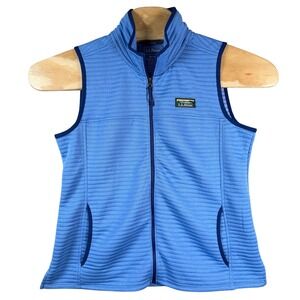 LL Bean Airlight Knit Vest Women M Medium Petite Blue Full Zip Ribbed Sleeveless
